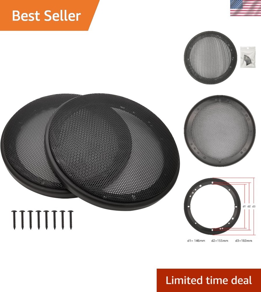 6.5" Car Speaker Grill Protector - 2 Durable Covers in Black - Easy Installation