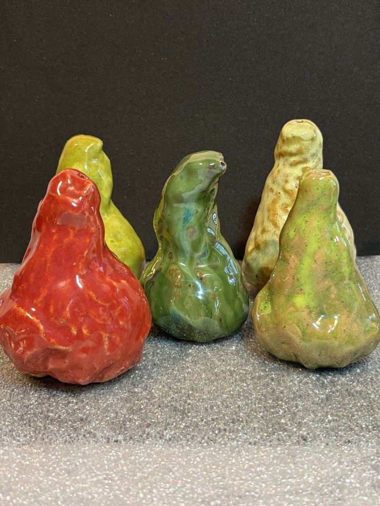 (5) Hand-Crafted Artisan Fruit Pear Unmarked Studio Glazed Pottery