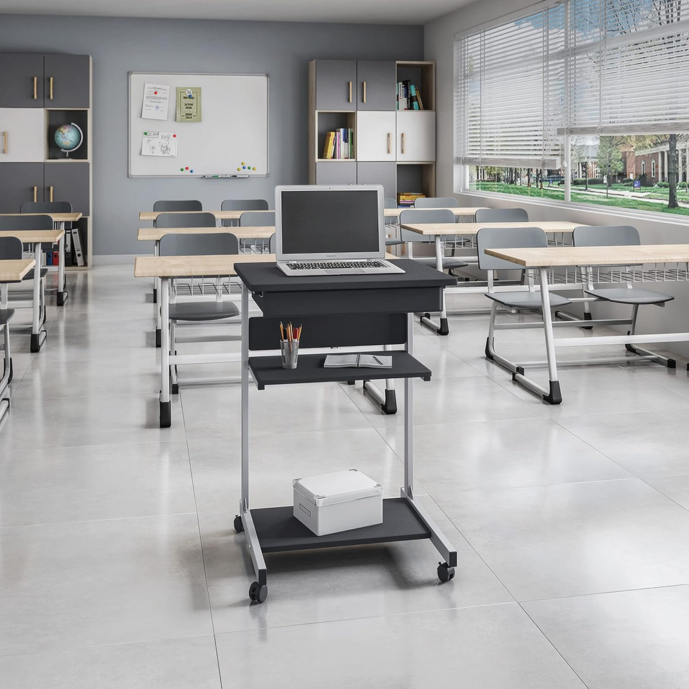 , Portable Computer Desk, Workstation, Stand with Printer Shelf, Rolling Laptop