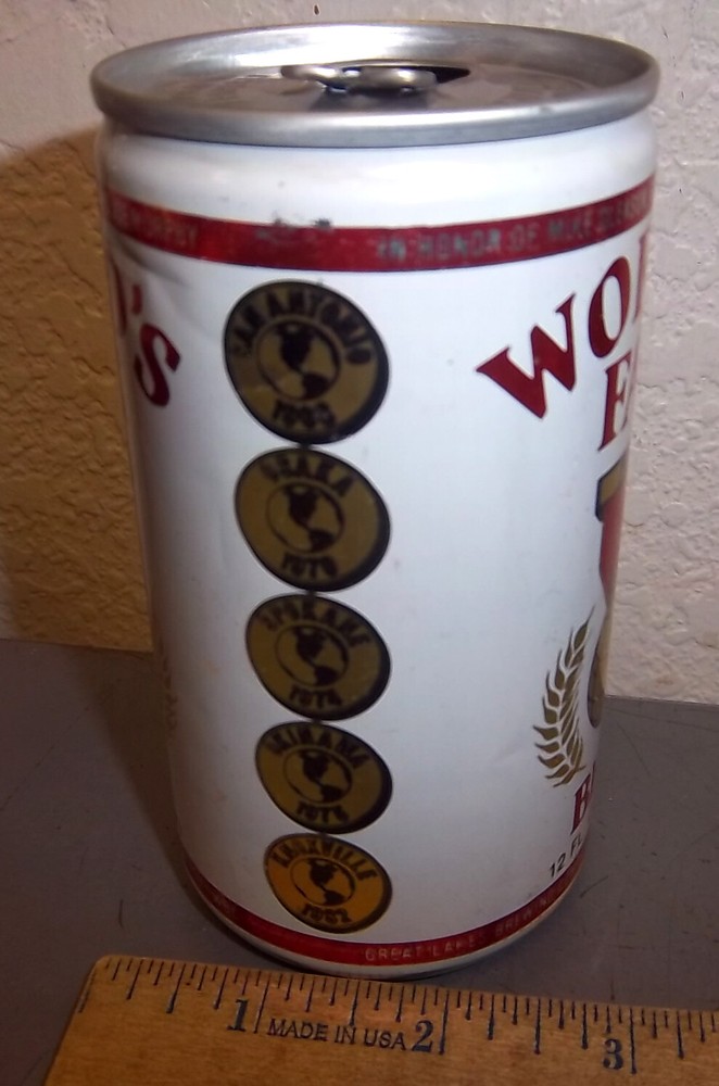 WORLDS FAIR beer pop top tab style beer can, (empty), nice colors & graphics