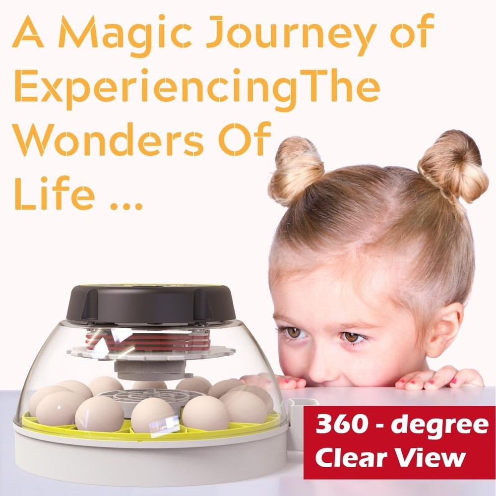 12 Egg Incubator with Humidity Display & Automatic Turner for Easy Hatching