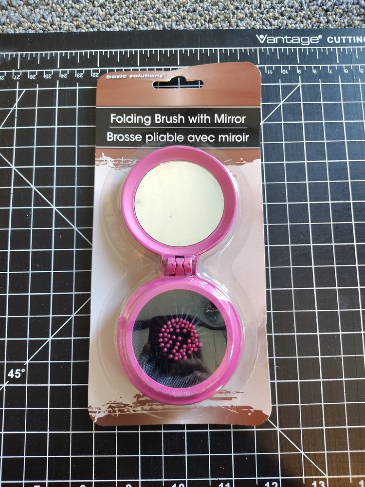 Basic Solutions Small Plastic Round Folding Brush w/ Mirror