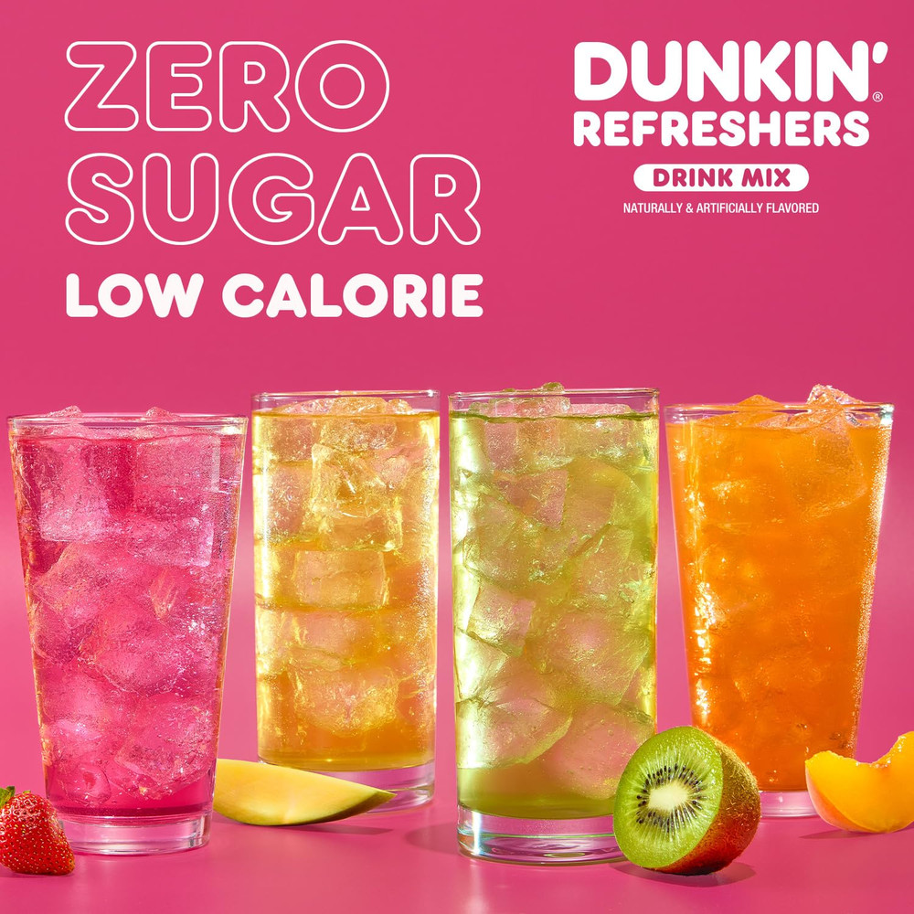 Dunkin’ Zero Sugar Refreshers Powdered Drink Mix Packets, 30 Ct Variety Pack, 3