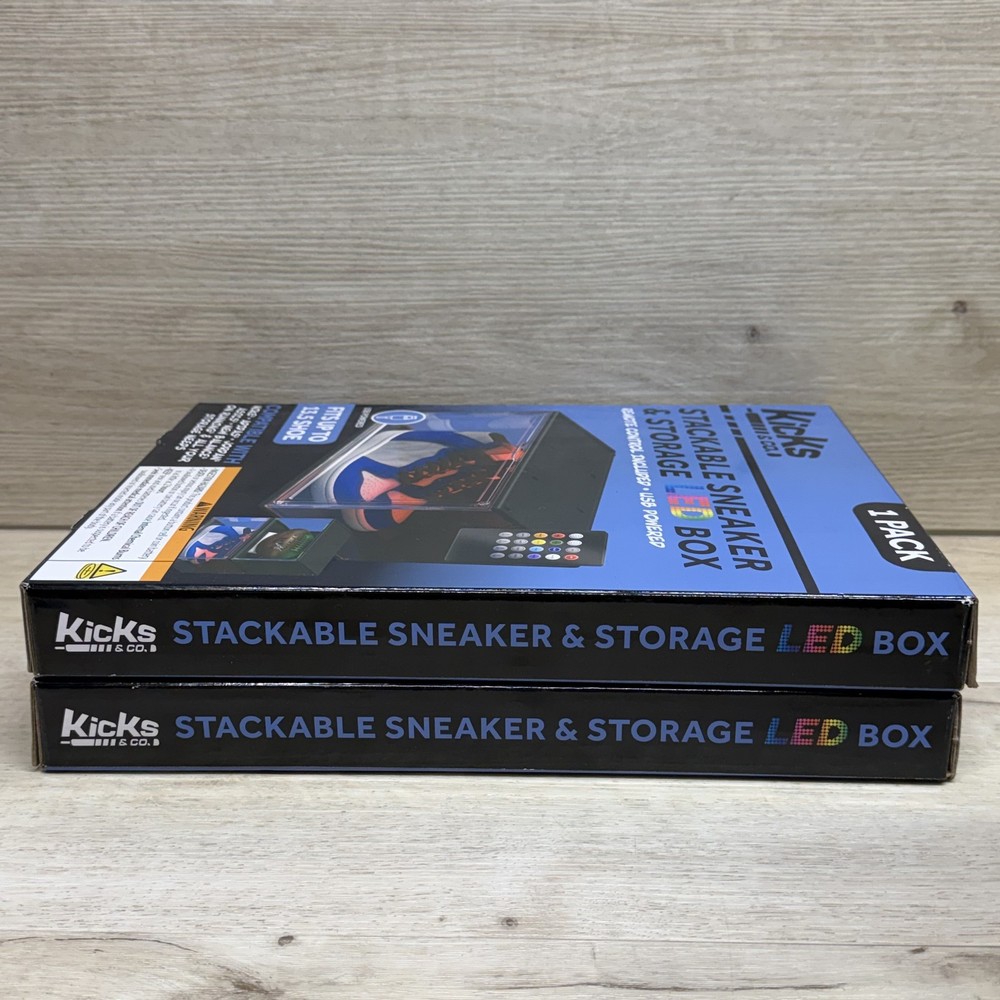 2 Pack Kicks & Co. Stackable LED Sneaker Storage Boxes Display Case USB Powered