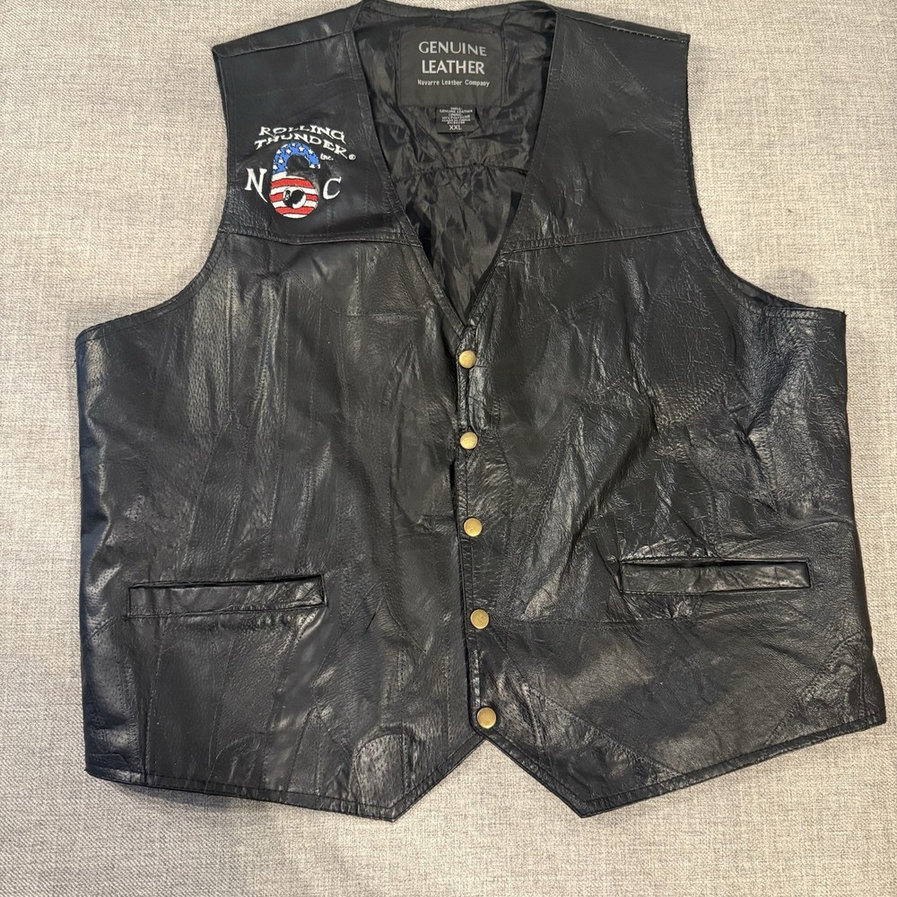 Rolling Thunder Leather Motorcycle Vest Mens XXL Black Biker Patch