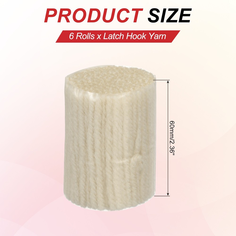 6 Rolls Latch Hook Yarn, 3mm White Latch Hook Kit Yarn Precut Hook Rugs Making