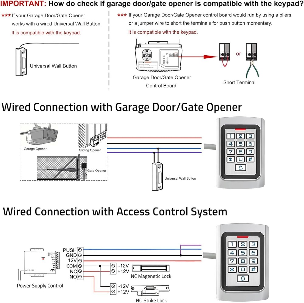 Wired Access Control Keypad Waterproof Keyless Entry System for Garage Door