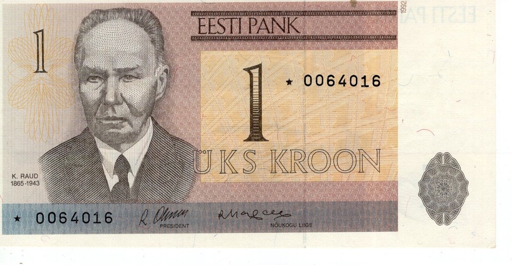 1992 Estonia 1 Krun Banknote P69r UNC