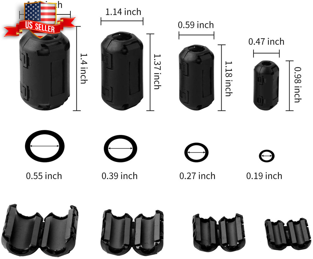 20 Pack Ferrite Chokes Bead Ring Core RFI EMI Noise Suppressor Filter Cable Clip
