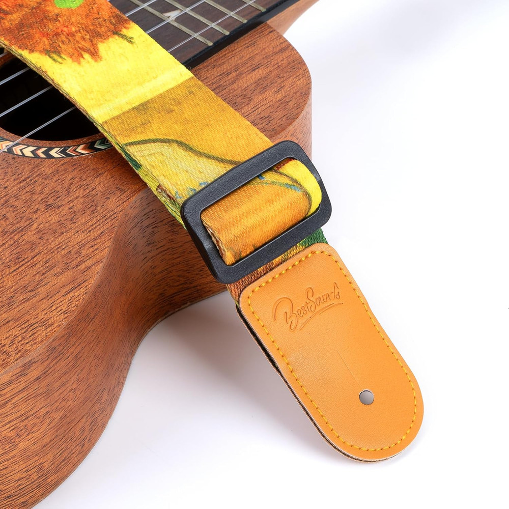 Ukulele Strap - Uke Shoulder Straps with Leather Ends for Soprano Concert Tenor