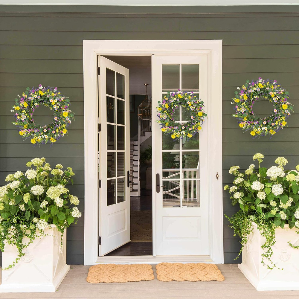 22 Artificial Spring Wreath Daisy Lavender Wildflower Front Door Decor