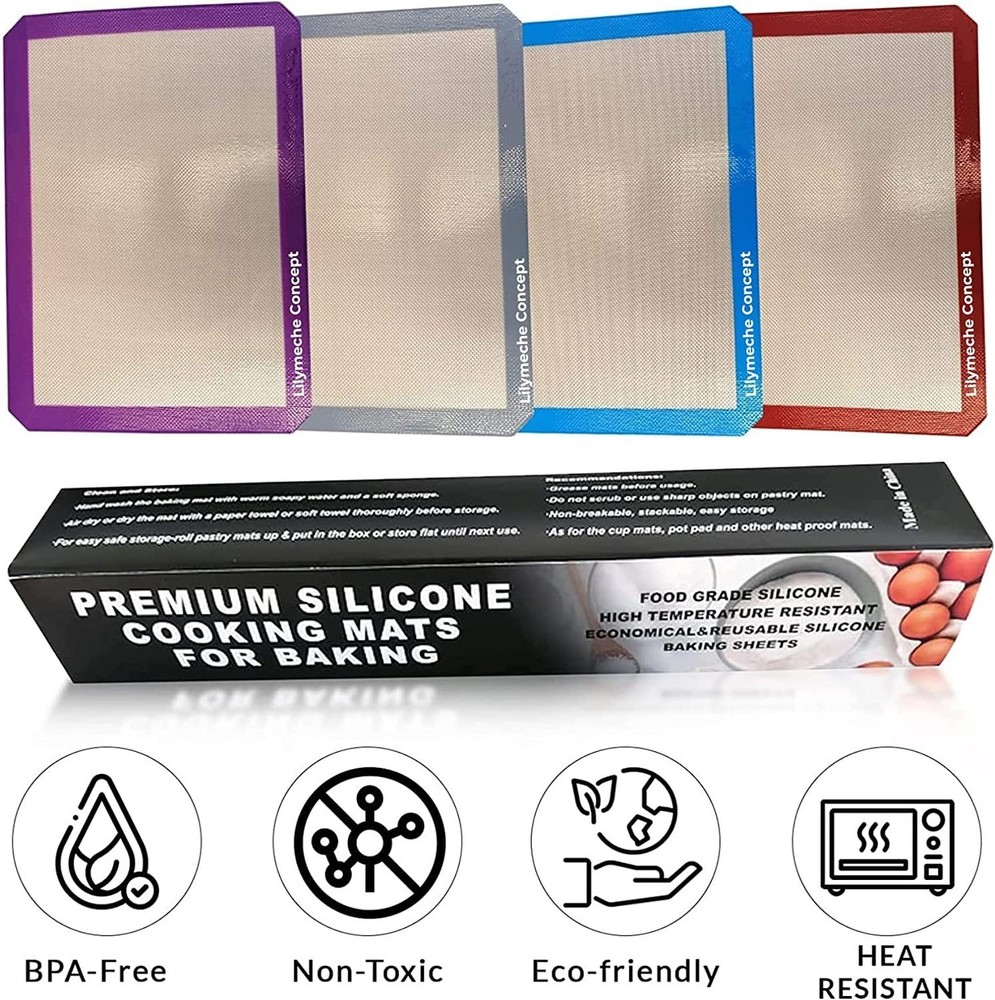 | Silicone Baking Mat (4pc-Medium), BPA Free Large Nonstick Kitchen Professio...