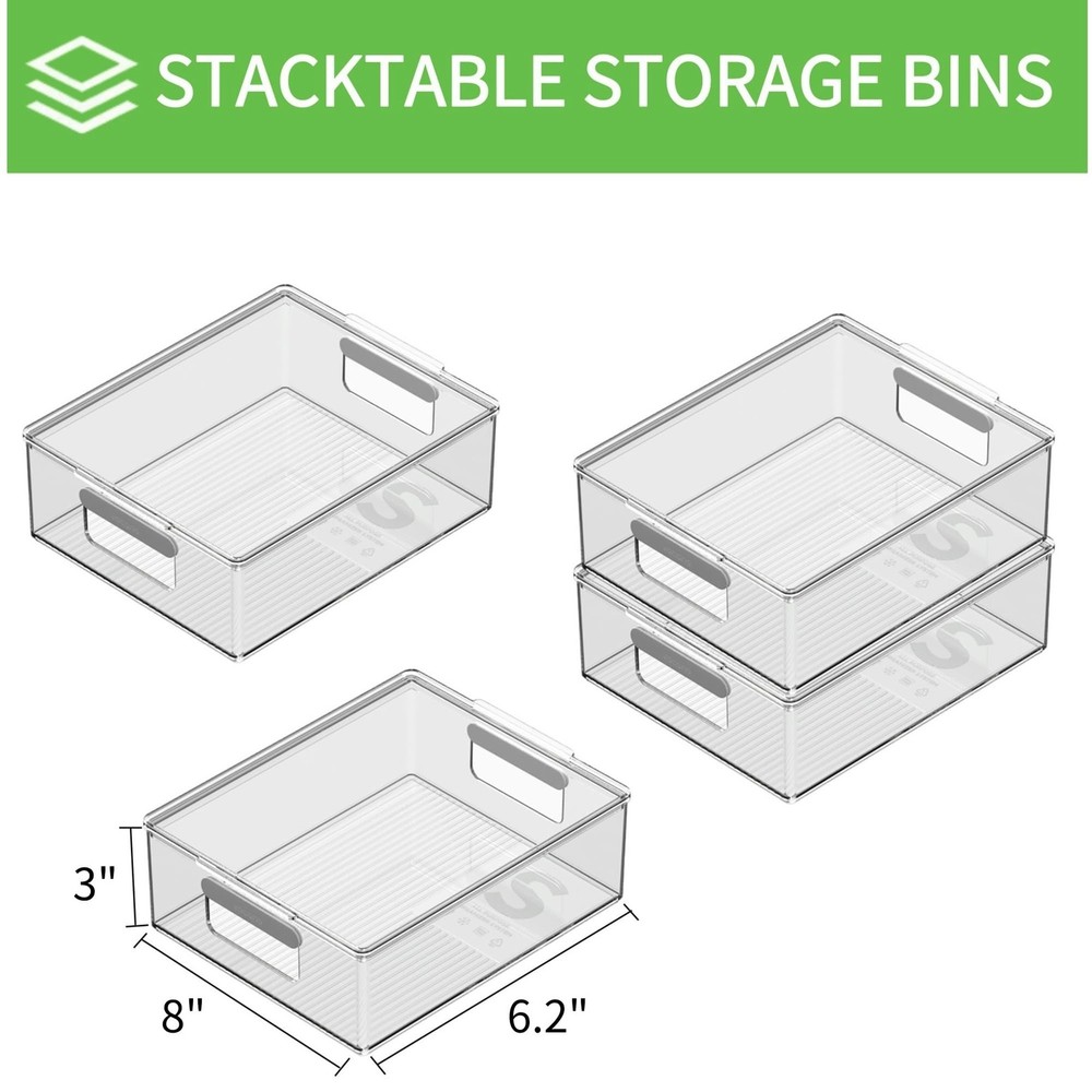 vacane 4 Pack Plastic Pantry Organization and Storage Bins with Handle, Kitch...