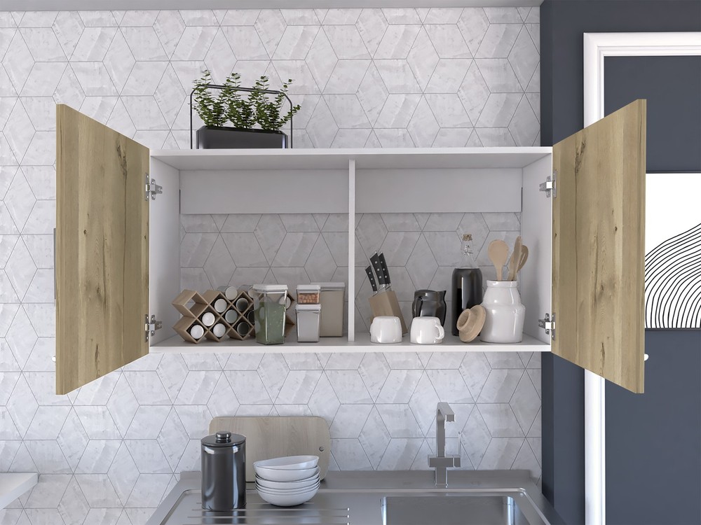 White and Light Oak Rectangle 2-Door Wall Cabinet