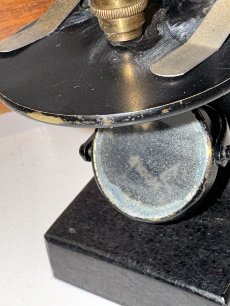 Vintage unbranded cast iron Microscope Germany Brass Black Microskope