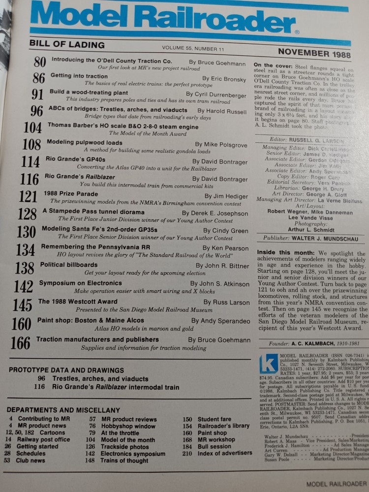 Model Railroader Magazine (November, 1988)