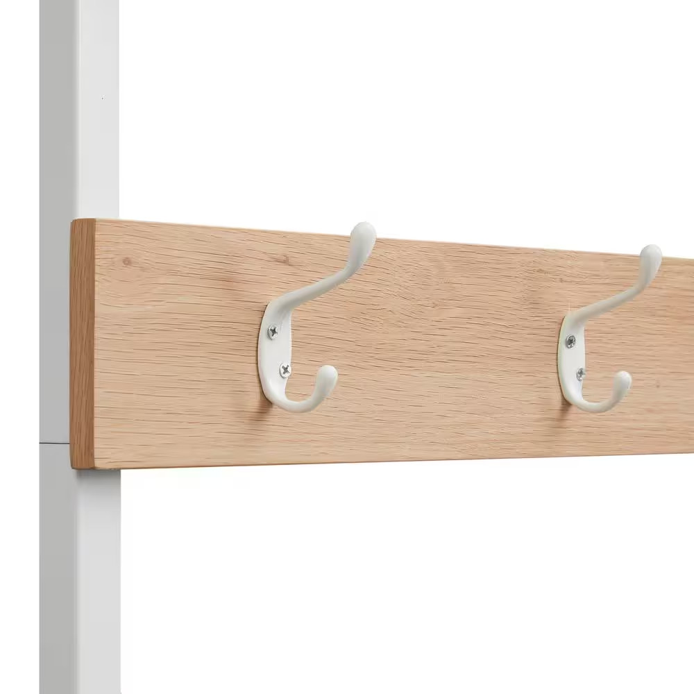 Bedford White Coat Rack Hall Tree with Hooks and Shelf