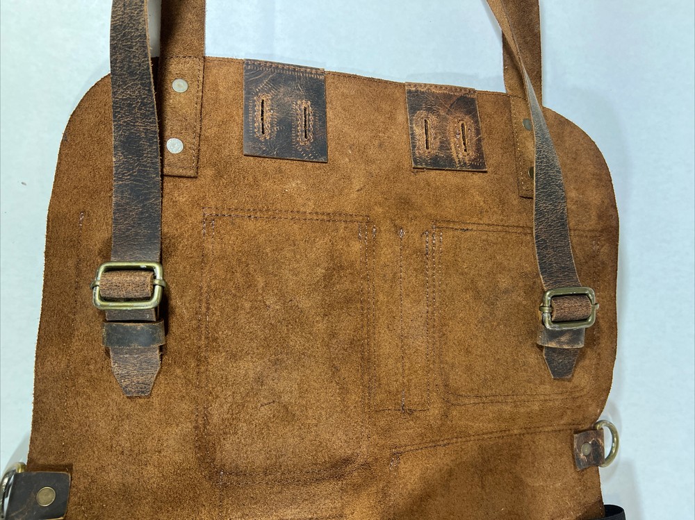NICE Multi-Pockets Real Leather Apron with Adjustable Straps & Brass Hardware
