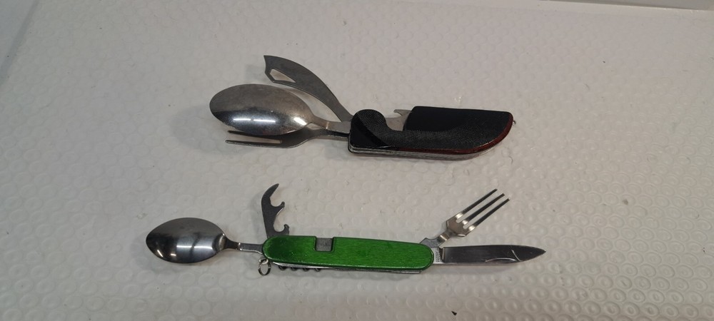 2x UNBRANDED MESS KIT MULTITOOL SPOON, KNIFE FORK BOTTLE OPENER