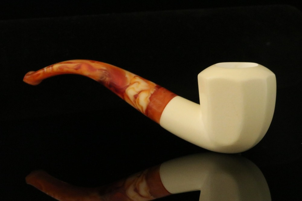 srv - Bent Panel Block Meerschaum Pipe with fitted case M3555