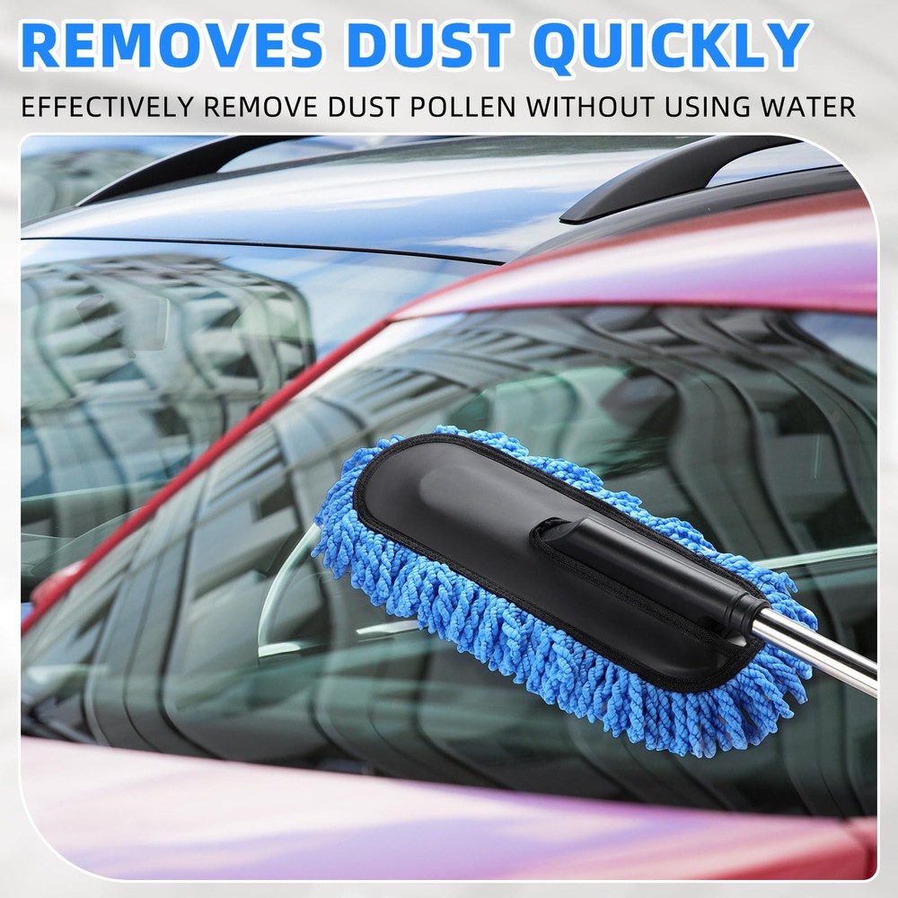 2 Pack Microfiber Car Duster Exterior Scratch Free with Extendable Handle Blue
