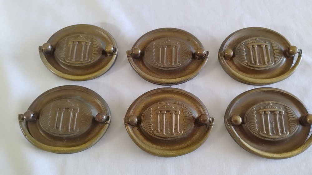 6 Antique Brass Colonial Federal Oval Drawer Pulls