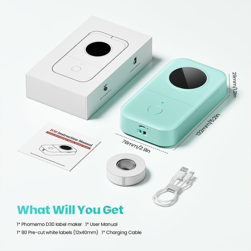 Phomemo D30 Label Maker Machine, Portable Bluetooth Mini Label Printer Handheld