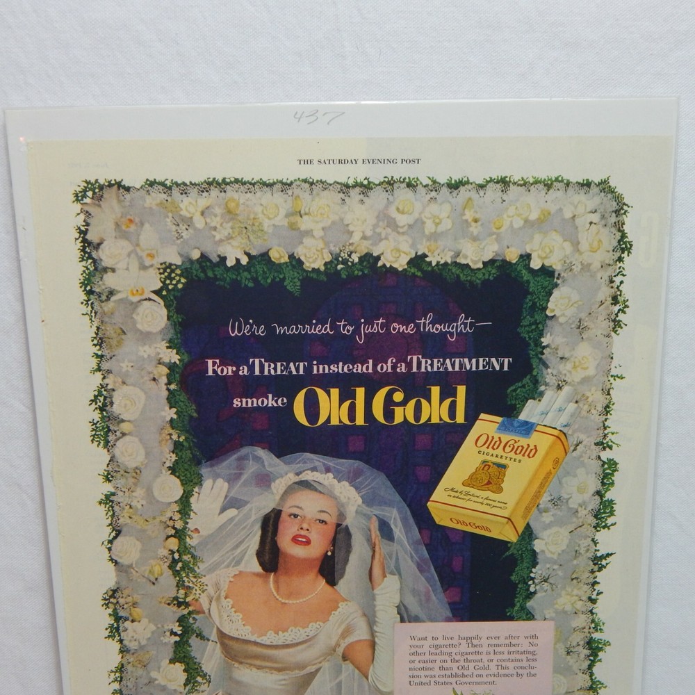 1952 OLD GOLD CIGARETTES P. LORILLARD COMPANY ADVERTISEMENT