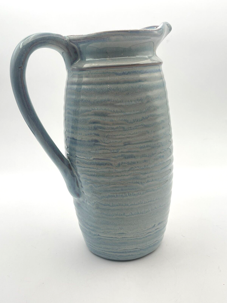 Creative Co-op Light Blue & Gray Stoneware Pitcher 9.25" Tall