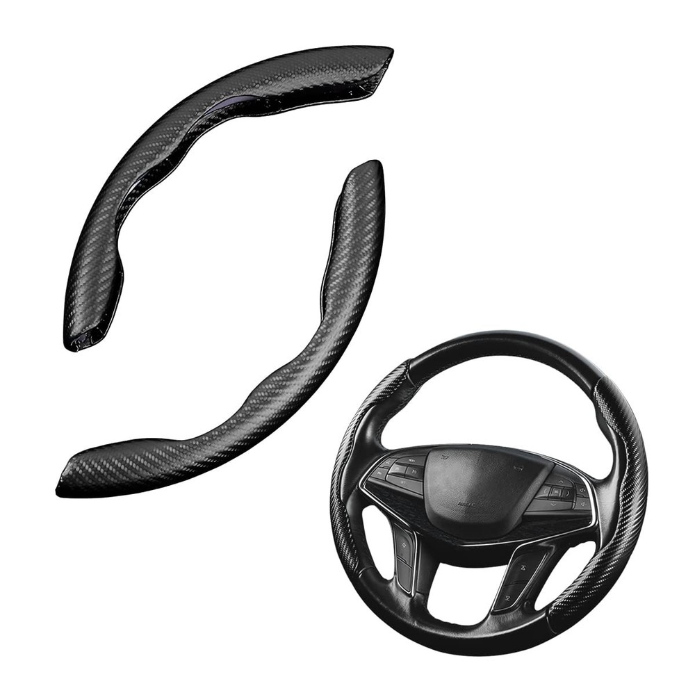 Steering Wheel Cover, 2PCS Segmented Carbon Fiber Black