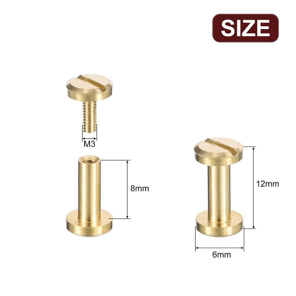 30Pack Brass Chicago Screws, 8x6mm Post Nail Stud Rivets for Leather Craft