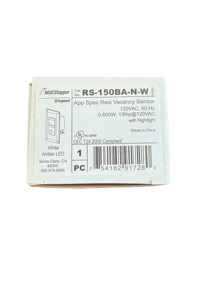 LEGRAND Watt Stopper Vacancy Sensor Switch RS-150BA-N-W Nightlight