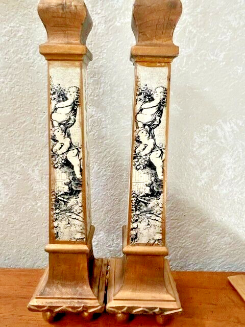 Ciroos Cherub Rustic Wood Candlesticks, Free Shipping