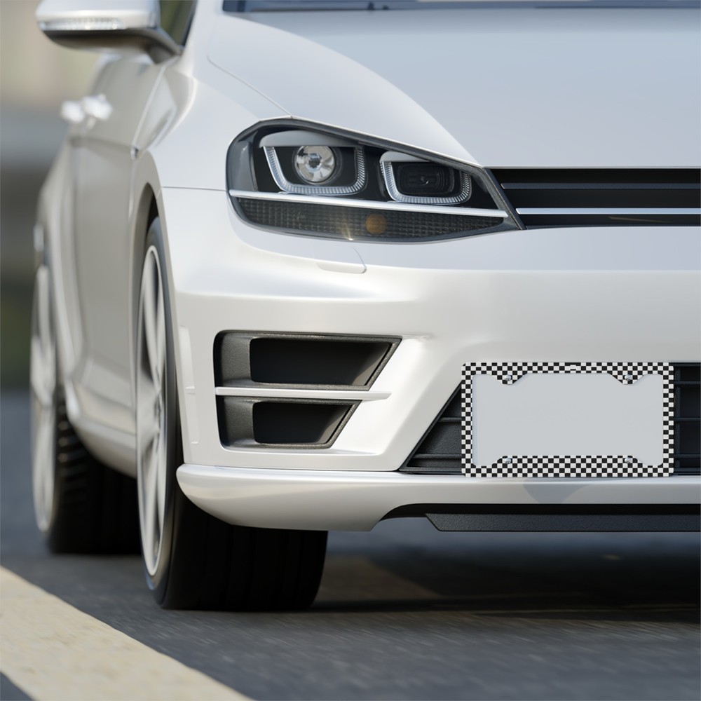 Checkered Pattern Metal License Plate Frame | Racing Grid Border