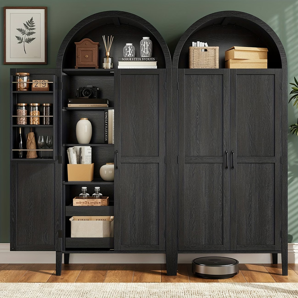 Arched Pantry Cabinet Freestanding Kitchen Storage with 2 Pull-Out Shelves