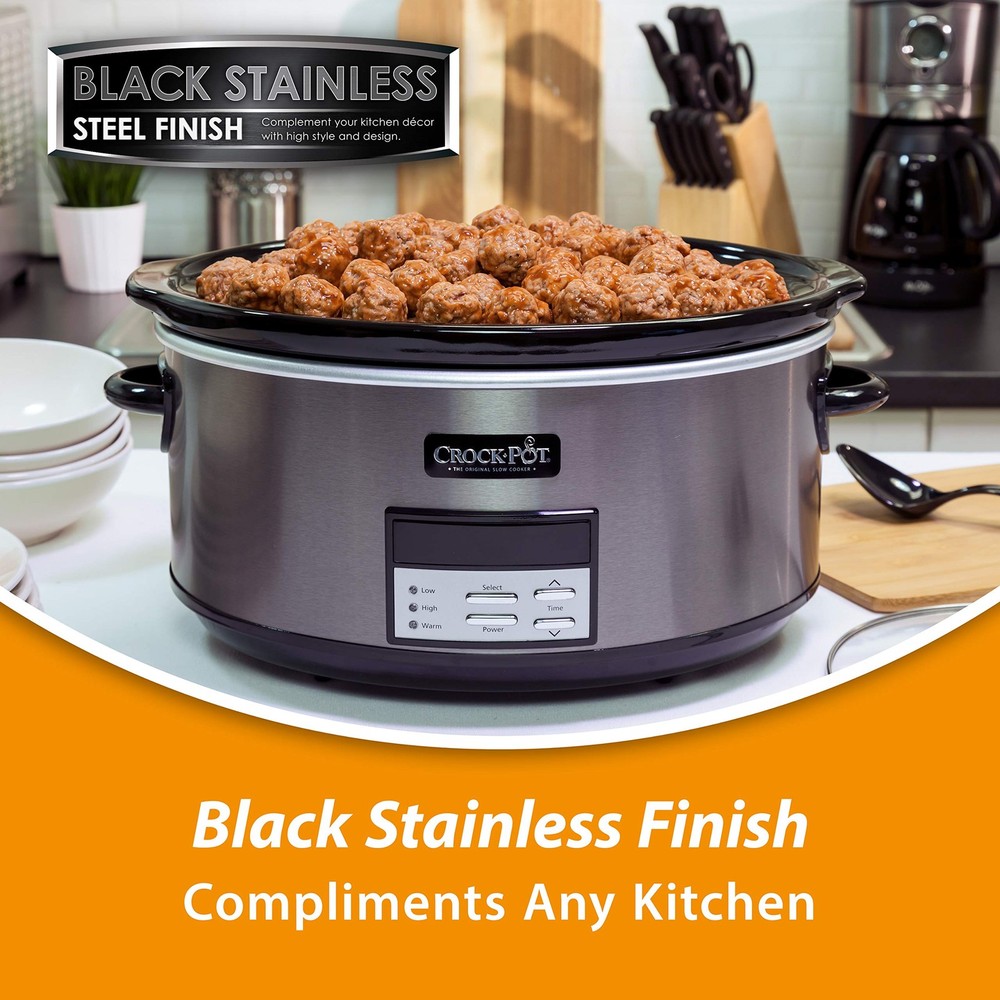 Crock-Pot 8QT Slow Cooker Black 8qt Programmable Stainless Keep Warm