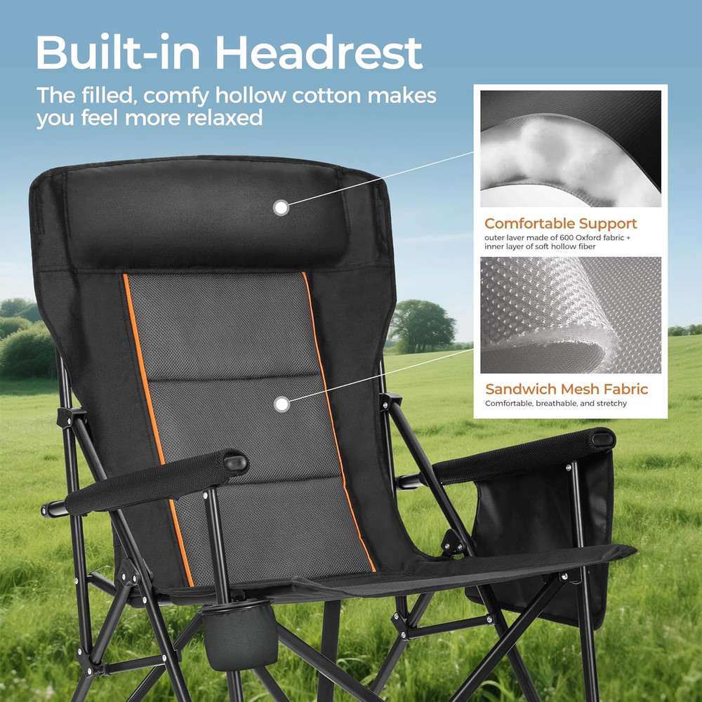 ALPHA CAMP Heavy Duty High Back Camping Chairs with Cup Holder Oversized Folding