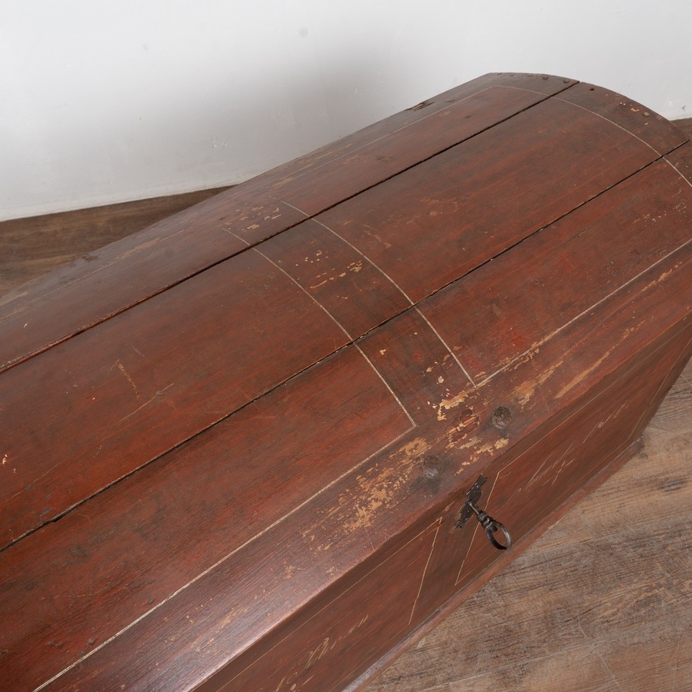 Danish Original Painted Dome Top Pine Trunk dated 1862