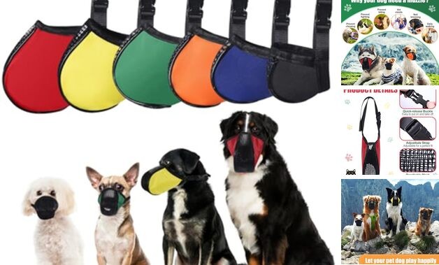 6 Sizes Dog Muzzle, Basket Air Mesh Muzzles Breathable Adjustable Snap Fastener
