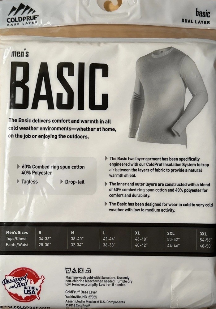 NEW Extra Large XL Base Layer Top Long Sleeve Basic White COLDPRUF Men's NIP