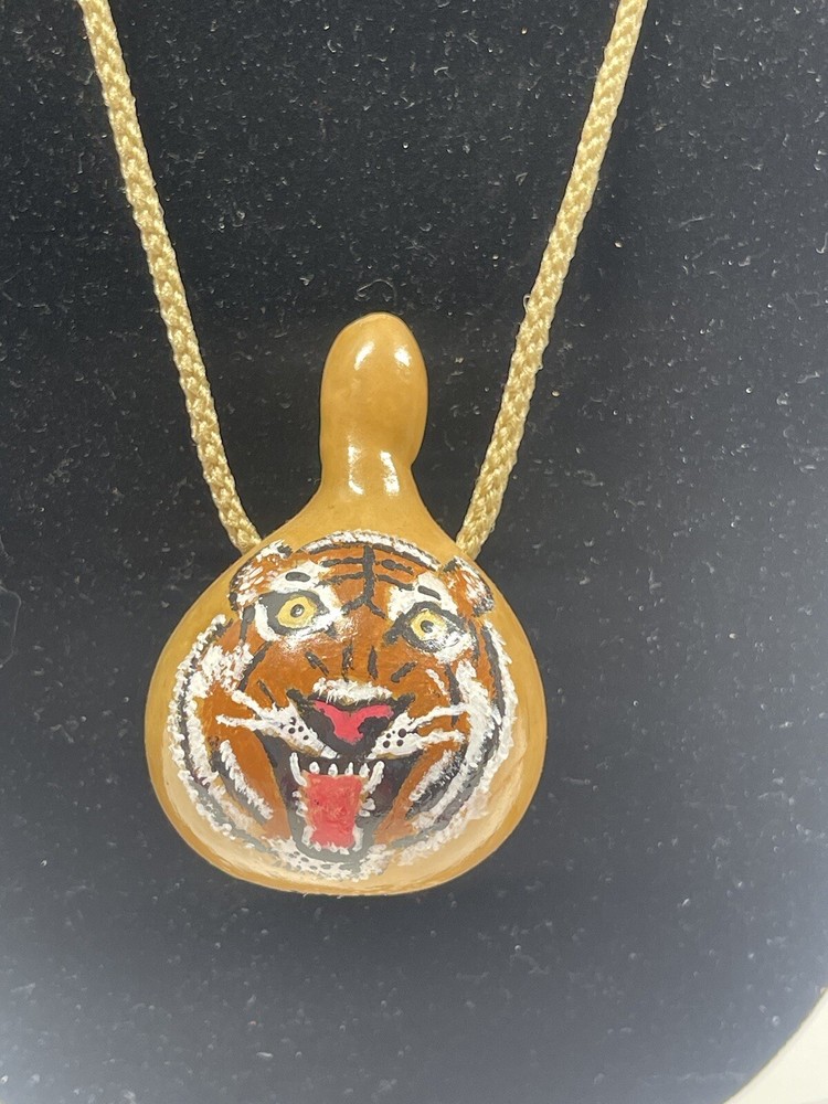Walt Young Signed Hand Painted Tiger Mini Gourd Necklace