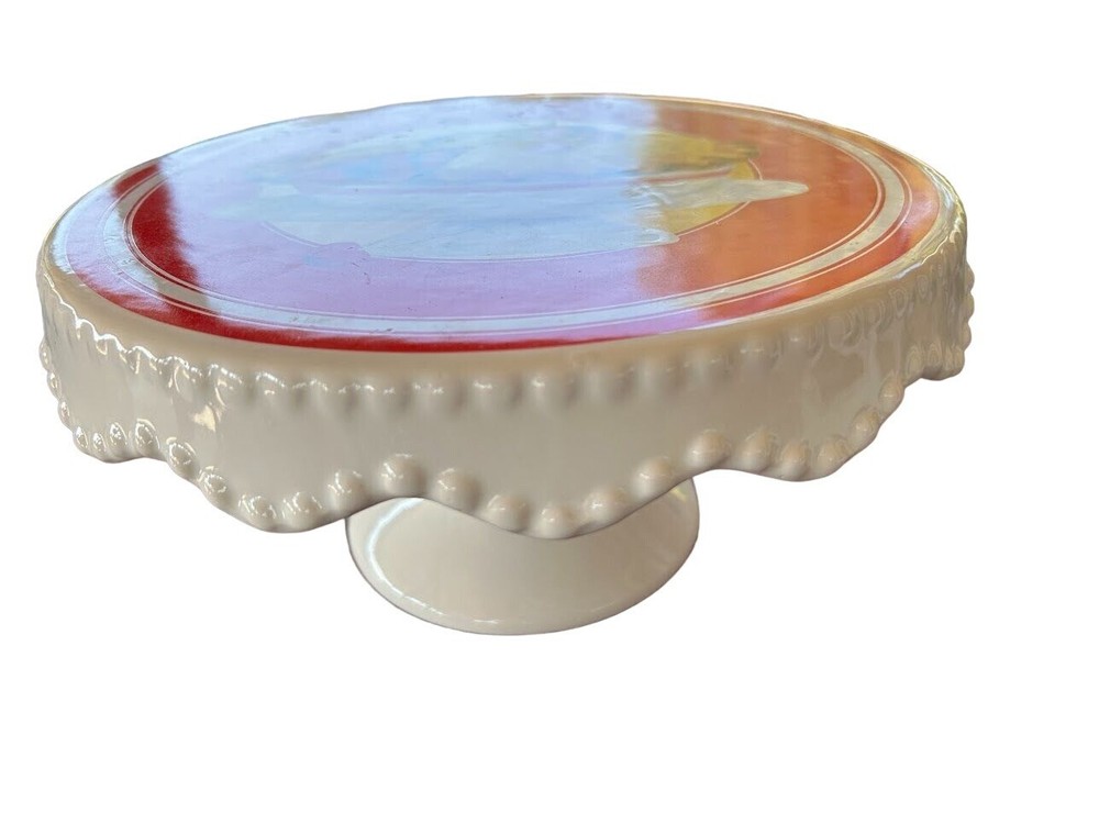 Vintage Ceramic Cake Stand With Cherry Pie Design Kitchen Decor