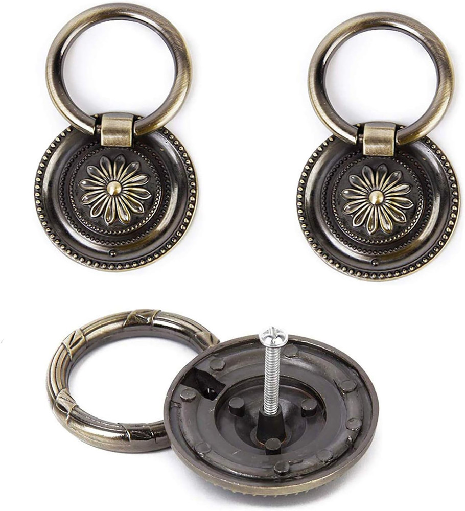 6 Pack Antique Bronze Drawer Pulls 1.77" Round Ring Handles Cabinet Knobs