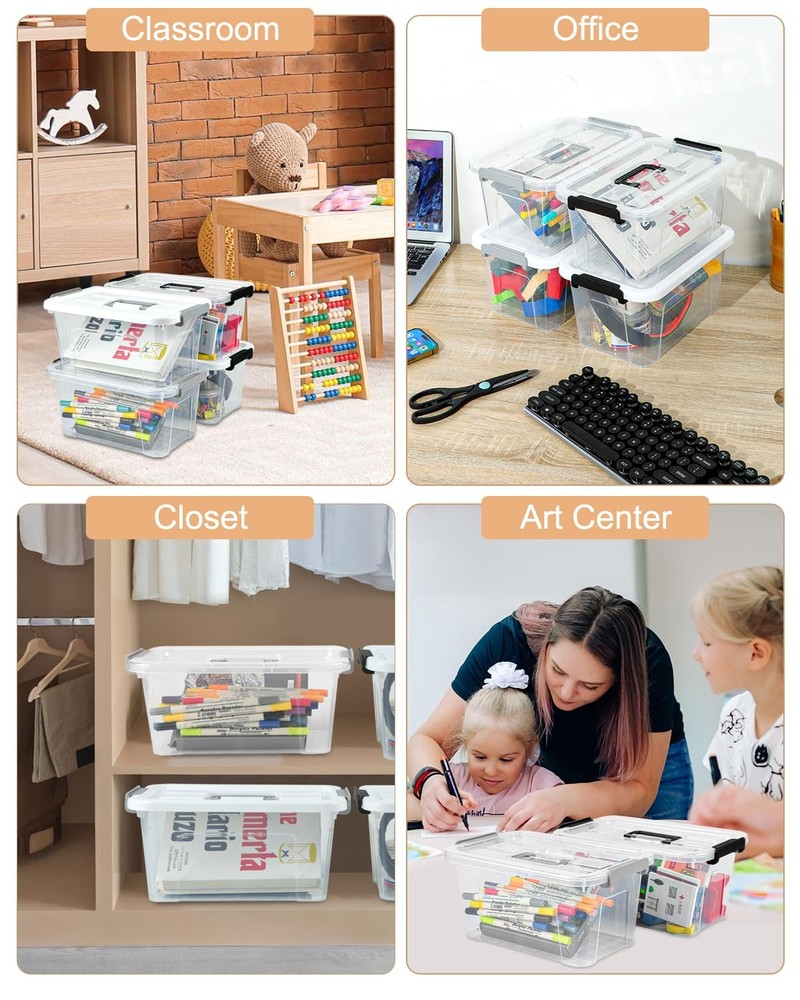 Plastic Storage Bins with Lids 6 Pack Storage Organizer, 7 Quart Stackable St...