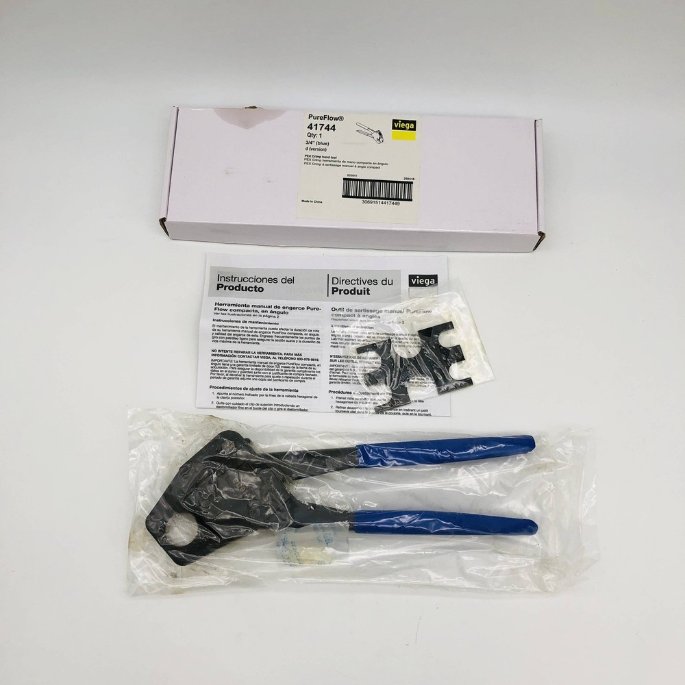 PureFlow 41744 Crimp Hand Tool 3/4in Pex Zero Lead Compact Angled Blue Version D