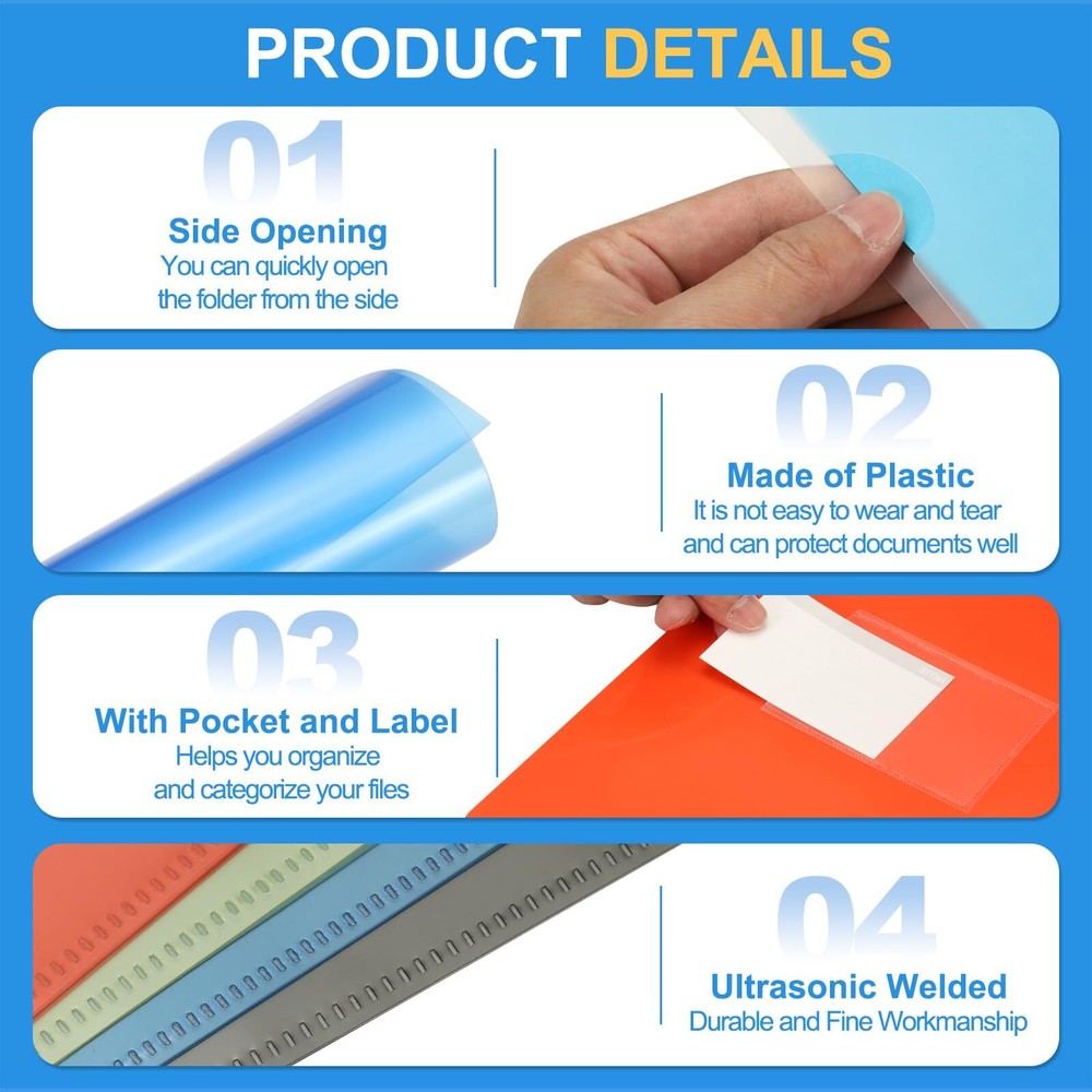 24 Pack L-Type Plastic Folders Letter Size Clear Folders for Documents Paper ...
