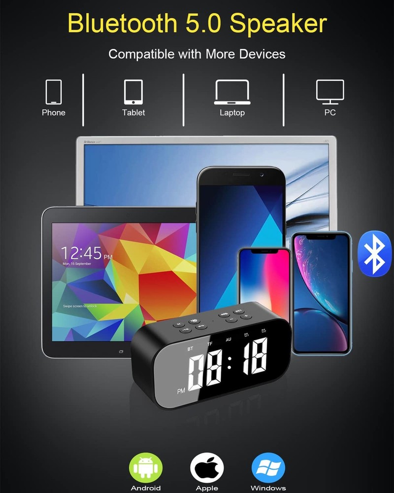 AFK Alarm Clock for Bedroom/Office,Digital Clock with Bluetooth Speaker,Small...