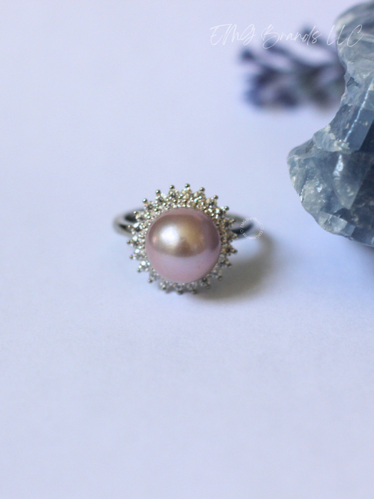 Pink Edison Pearl CZ Ring