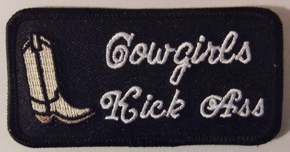 COWGIRLS KICK A**  BIKER PATCH - BLACK & WHITE PATCH WITH BOOT