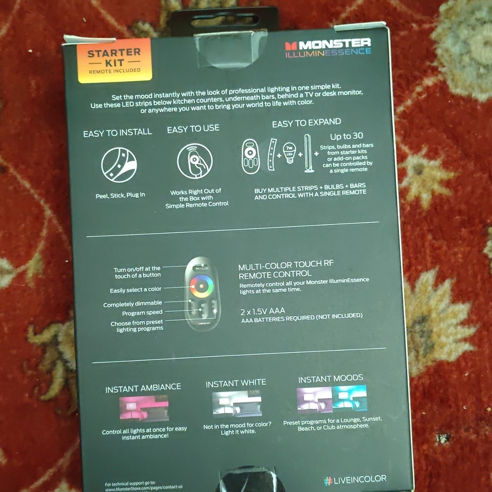 Monster Illuminessence LED Strip Light Kit 60 Lights Remote Control Multicolor